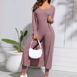 Shein unitard and longlined coat/duster